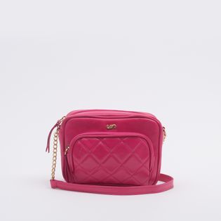 Bolsa P em couro com bolso frente em matelasse - HOT PINK