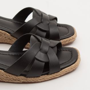 Anabela em Couro com Salto Forrado na Corda - PRETA