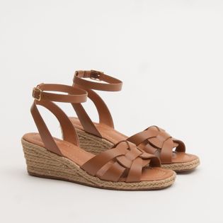 Anabela em Couro com Salto Forrado na Corda - CAMEL