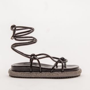 Flatform metalizado strass com amarração - PRETA