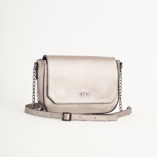 Bolsa Tiracolo Pequena em couro - PEWTER