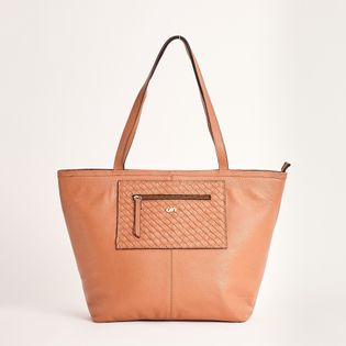 Bolsa Tote Tressê em Couro - CAMEL