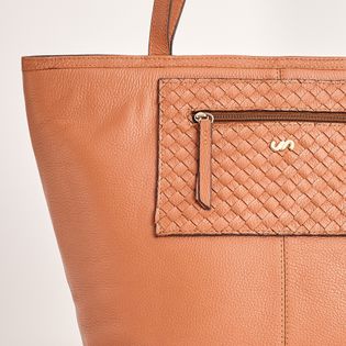 Bolsa Tote Tressê em Couro - CAMEL