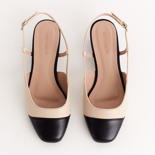 Sapatilha bico quadrado com fivela - MILK/PRETO