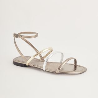 Rasteira Tiras Meia Cana Metalizada - PEWTER/PRATA/CHAMPAGNE