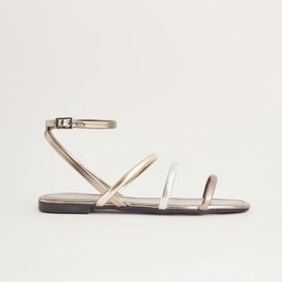 Rasteira Tiras Meia Cana Metalizada - PEWTER/PRATA/CHAMPAGNE