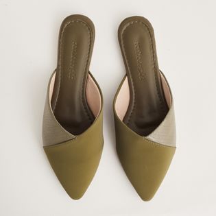 Mule de Bico Fino com Recorte - VERDE OLIVE