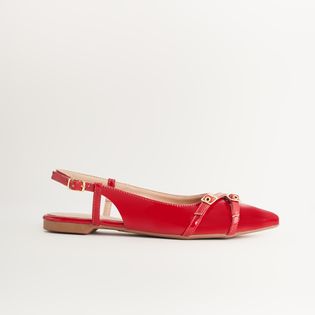 Sapatilha de Bico Fino com Fivelas em Verniz - VERMELHO
