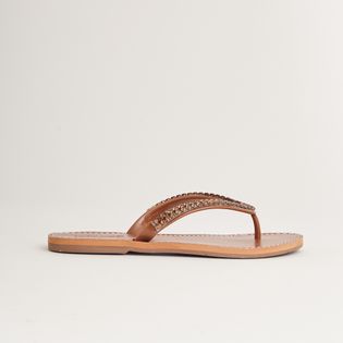 Rasteira Chinelo Pedrarias - CAMEL/DOURADO
