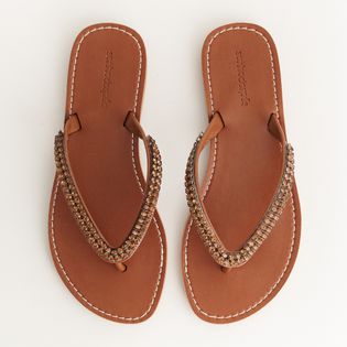 Rasteira Chinelo Pedrarias - CAMEL/DOURADO
