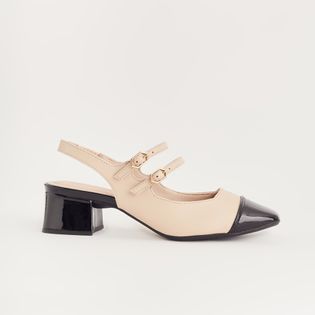 Scarpin boneca mix de materiais - PRETO/MILK