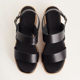 Plataforma em Couro e Corda Natural - PRETA