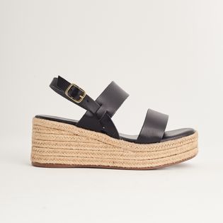 Plataforma em Couro e Corda Natural - PRETA