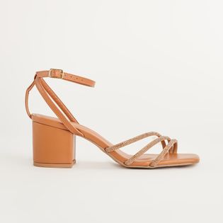 Sandália Média Tiras em Strass - CAMEL