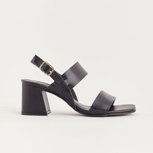 Sandália Média em Couro - PRETA