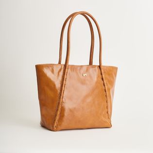 Bolsa Tote em Couro com Detalhe Artesanal - CAMEL