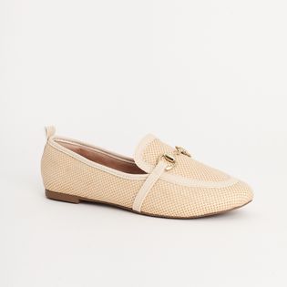 Mocassim de Rafia com Bridão Metalizado - NATURAL/MILK