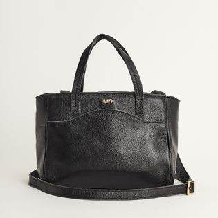 Bolsa de couro clássica com pespontos - PRETA