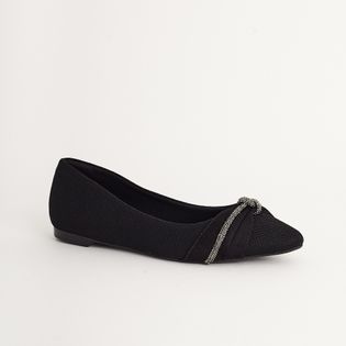 Sapatilha de Bico Fino com Acessório em Strass - PRETA