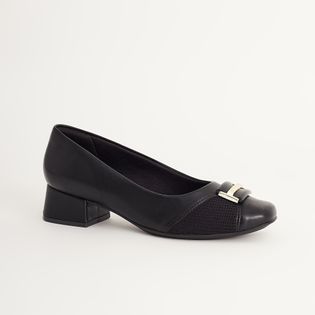 Scarpin Bico Quadrado com Acessório Metalizado - PRETA