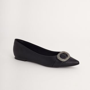 Sapatilha Bico Fino com Fivela em Strass - PRETA