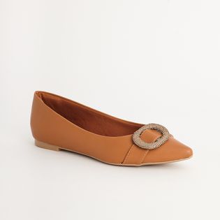 Sapatilha Bico Fino com Fivela em Strass - CAMEL