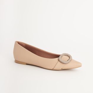 Sapatilha Bico Fino com Fivela em Strass - ROSADO