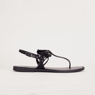 Rasteira Dedinho Macramê Metalizada - PRETA