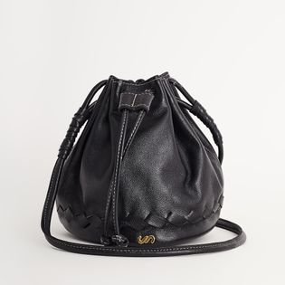 Bolsa saco de couro com alça fixa - PRETA