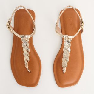 Rasteira com Tiras Cruzadas Metalizada - CHAMPAGNE