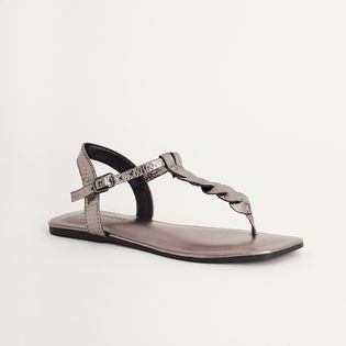 Rasteira com Tiras Cruzadas Metalizada - PEWTER