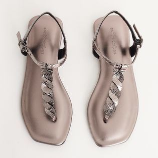 Rasteira com Tiras Cruzadas Metalizada - PEWTER