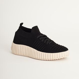 Tênis em Knit com Solado Alto - PRETA
