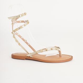Rasteira metalizada tachas - CHAMPAGNE