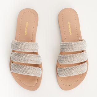 Rasteira com Strass Calce Fácil - CAMEL/DOURADO