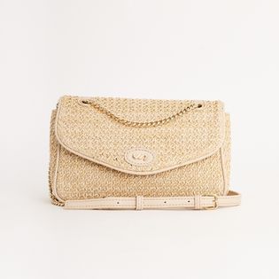 Bolsa Pequena de Ráfia com Alça de Corrente - NATURAL/MILK