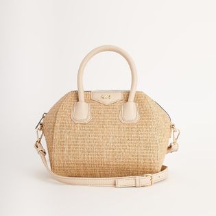 Bolsa em ráfia com detalhes em napa - NATURAL/MILK