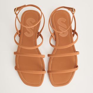 Rasteira Tiras Meia Cana em Nobuck - CAMEL