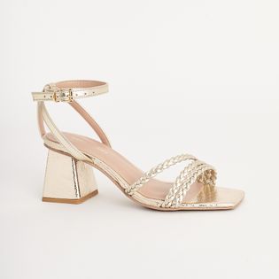 Sandália Metalizada Bico Quadrado Trancinhas - DOURADO