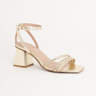 Sandália Metalizada Bico Quadrado Trancinhas - CHAMPAGNE