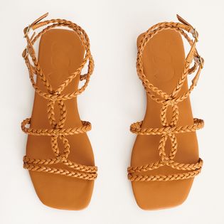 Rasteira Gladiadora com Tranças Delicadas - CAMEL