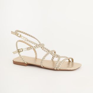 Rasteira Gladiadora com Tranças Delicadas Metalizada - CHAMPAGNE