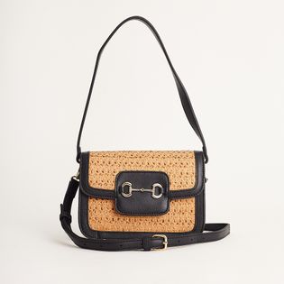 Bolsa de Ráfia com Detalhe de Bridão - PRETO/NATURAL