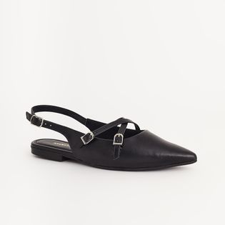 Sapatilha Slingback Tiras e Fivelas - PRETA