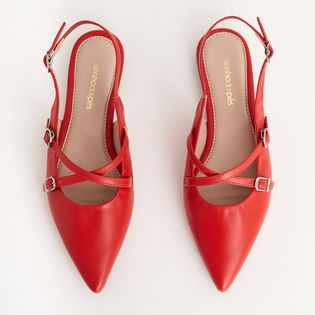 Sapatilha Slingback Tiras e Fivelas - VERMELHO