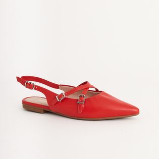 Sapatilha Slingback Tiras e Fivelas - VERMELHO