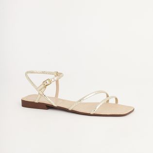 Rasteira Bico Quadrado Metalizado - CHAMPAGNE