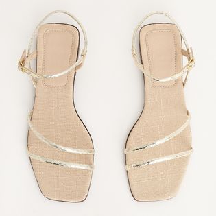 Rasteira Bico Quadrado Metalizado - CHAMPAGNE