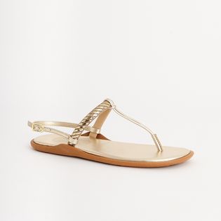 Rasteira de Bico Redondo Tira Strass Metalizada - CHAMPAGNE/DOURADO