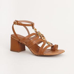 Sandália Media Gladiadora com Metais - CAMEL